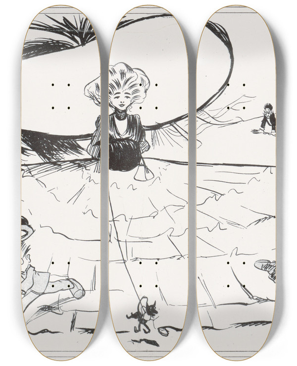 Triptych art skateboard deck of William Steinigans Flippy Riffles by William Steinigans (1878-1918)