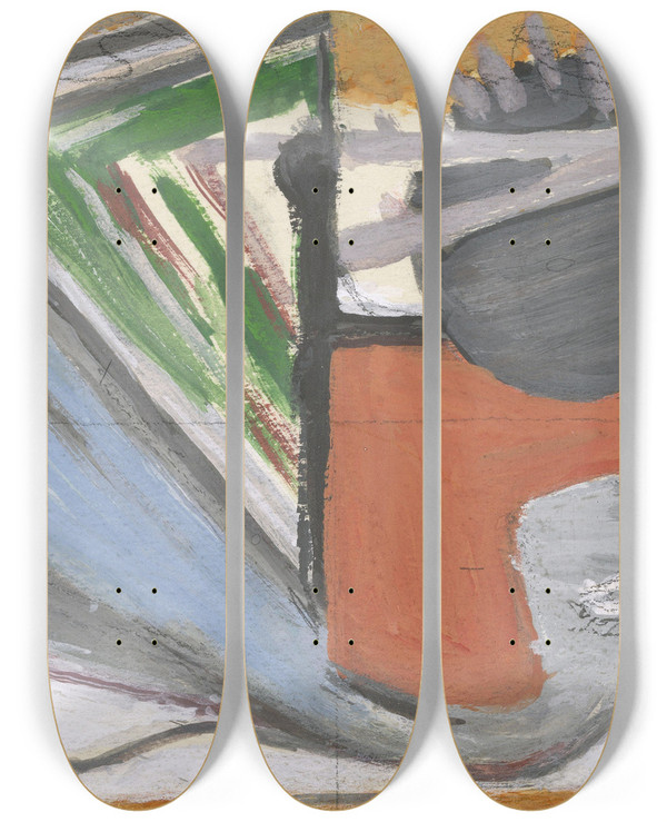 Triptych art skateboard deck of Ragnhild Keyser Komposisjon_4 by Ragnhild Keyser (1889-1943)