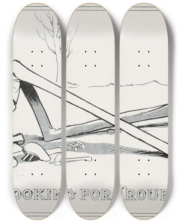 Triptych art skateboard deck of William Steinigans Looking For Trouble by William Steinigans (1878-1918)