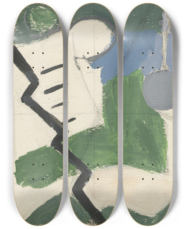 Triptych art skateboard deck of Ragnhild Keyser Komposisjon_3 by Ragnhild Keyser (1889-1943)