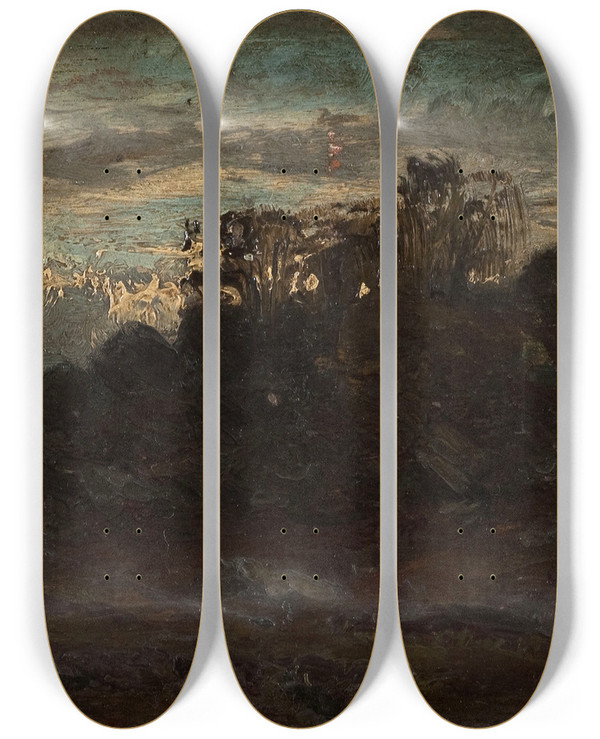 Triptych art skateboard deck of Flix Ziem Barbizon Le Soir by Felix Ziem (1821-1911)