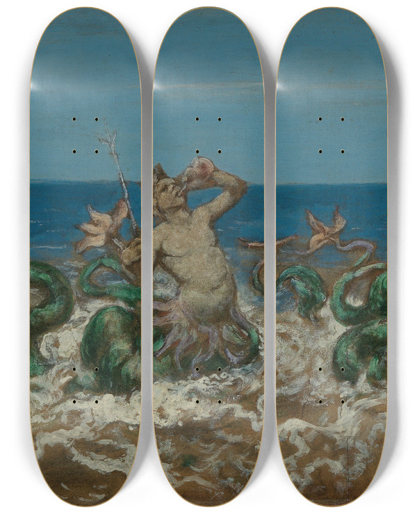 Triptych art skateboard deck of Hans Thoma Tritonenzug by Hans Thoma (1839-1924)