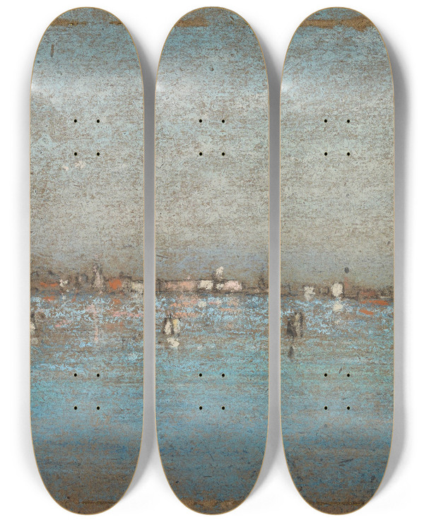 Triptych art skateboard deck of James Abbott Mcneill Whistler Blue And Silverthe Islands Venice by James Abbott Mcneill Whistler (1834-1903)