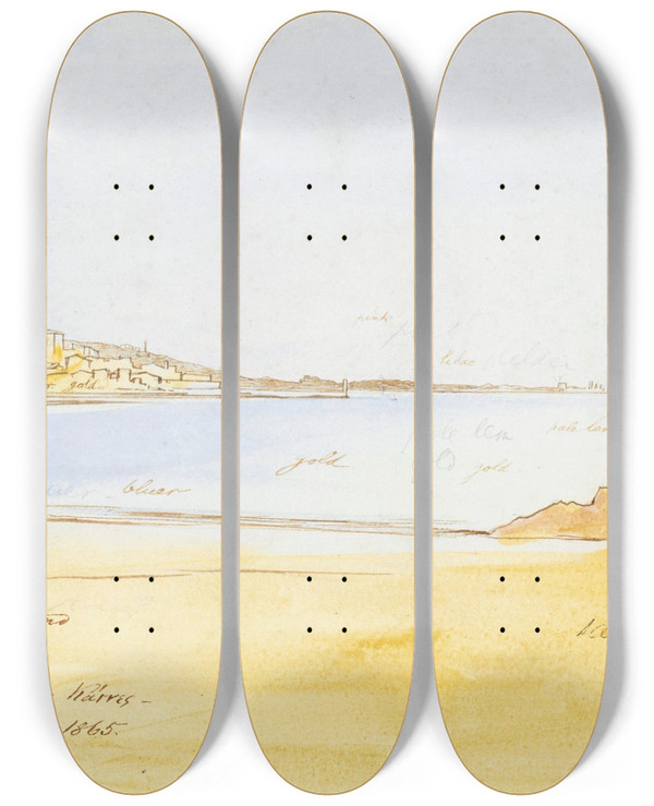 Triptych art skateboard deck of Edward Lear Cannes_2 by Edward Lear (1812-1888)