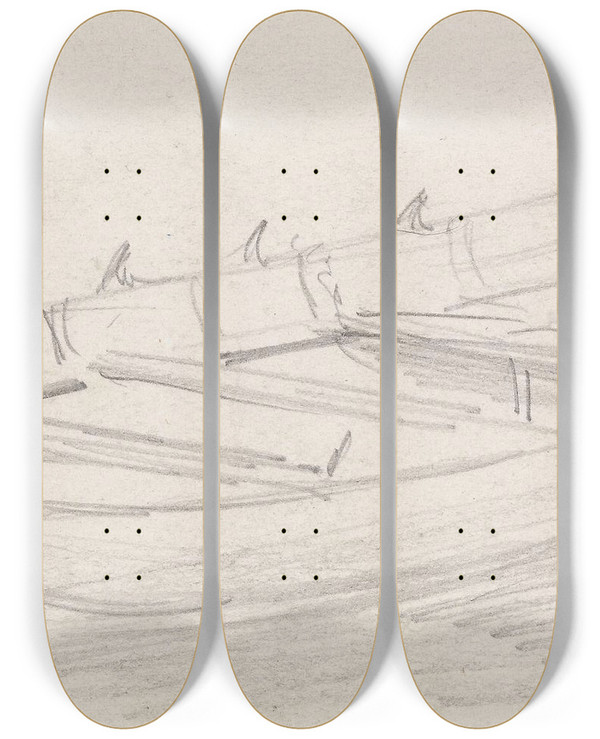 Triptych art skateboard deck of Adolph Tidemand Robt by Adolph Tidemand (1814-1876)