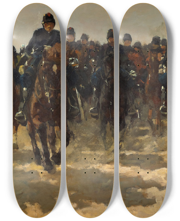 Triptych art skateboard deck of George Hendrik Breitner Cavalry by George Hendrik Breitner (1857-1923)