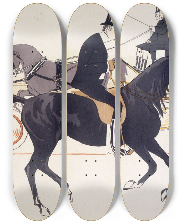 Triptych art skateboard deck of Georges Goursat Sem Monsieur Brinquant Madame Yvonne Dorville Marquis De Dion 2 by Georges Goursat (Sem) (1863-1934)