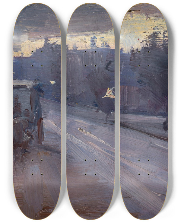 Triptych art skateboard deck of Arthur Streeton Hoddle St 10 Pm by Arthur Streeton (1867-1943)