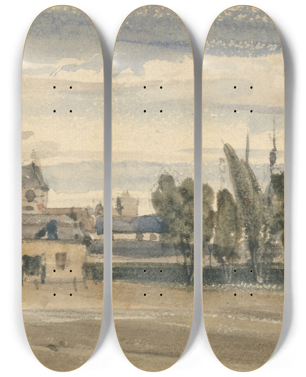Triptych art skateboard deck of William Callow Versailles by William Callow (1812-1908)