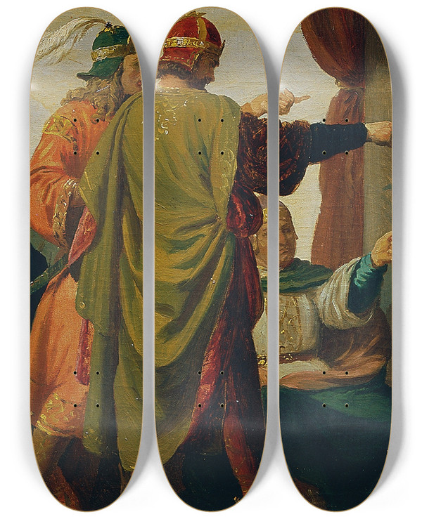 Triptych art skateboard deck of Karl Von Blaas Leopold Der Heilige Weist Die Kaiserkrone Zurck by Karl Von Blaas (1815-1894)