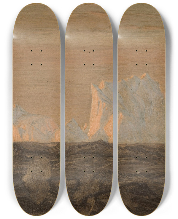 Triptych art skateboard deck of Frederic Edwin Church Icebergs by Frederic Edwin Church (1826-1900)
