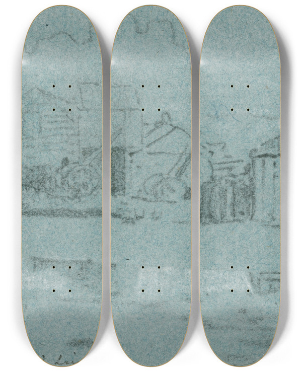 Triptych art skateboard deck of John Linnell Near Edgware Road London by John Linnell (1792-1882)