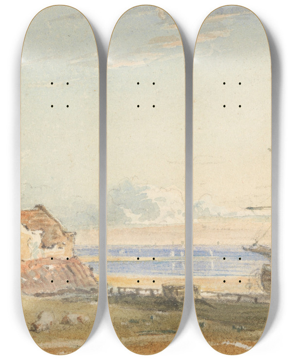 Triptych art skateboard deck of John Varley The Welsh Coast by John Varley (1778-1842)