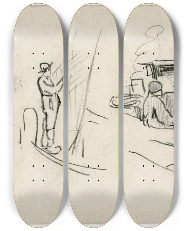 Triptych art skateboard deck of Adolf Le Comte Diverse Figuurtjes_2 by Adolf Le Comte (1850-1921)