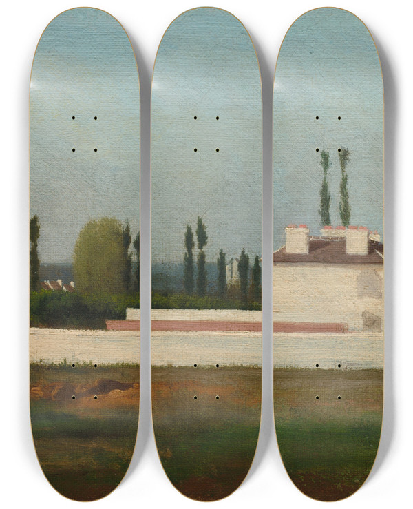 Triptych art skateboard deck of Antoine Chintreuil Industrial Plant by Antoine Chintreuil (1814-1873)