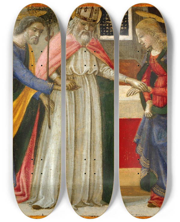 Triptych art skateboard deck of Davide Ghirlandaio The Marriage Of The Virgin by Davide Ghirlandaio (1452-1525)