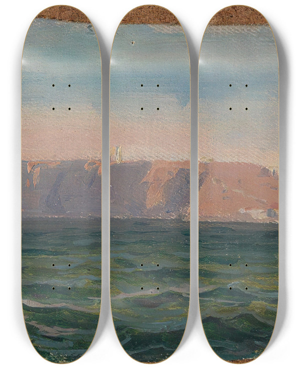 Triptych art skateboard deck of Frederik Collett Off Heligoland by Frederik Collett (1839-1914)