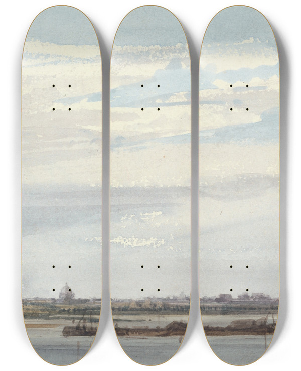 Triptych art skateboard deck of William Callow View Of Paris From Charenton by William Callow (1812-1908)