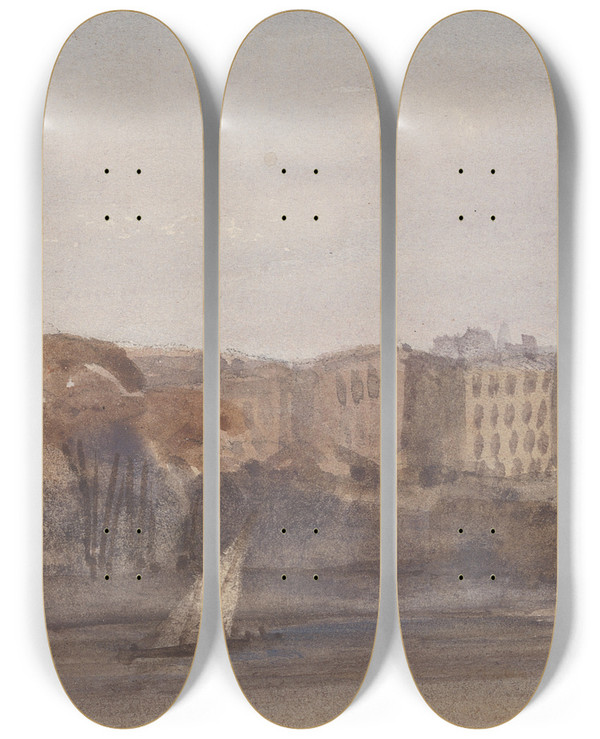 Triptych art skateboard deck of Thomas Hollis View Of Westminster Hall And Bridge From Lambeth by Thomas Hollis (1818-1843)