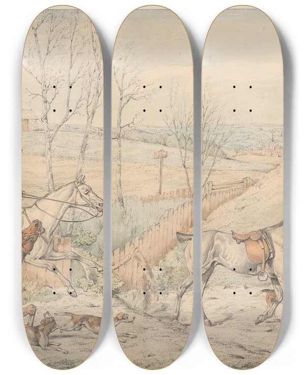 Triptych art skateboard deck of Henry Thomas Alken Foxhunting The Death_1 by Henry Thomas Alken (1785-1851)