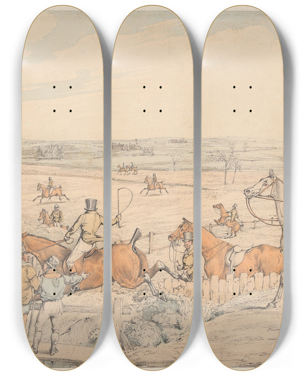 Triptych art skateboard deck of Henry Thomas Alken Foxhunting The Meet by Henry Thomas Alken (1785-1851)
