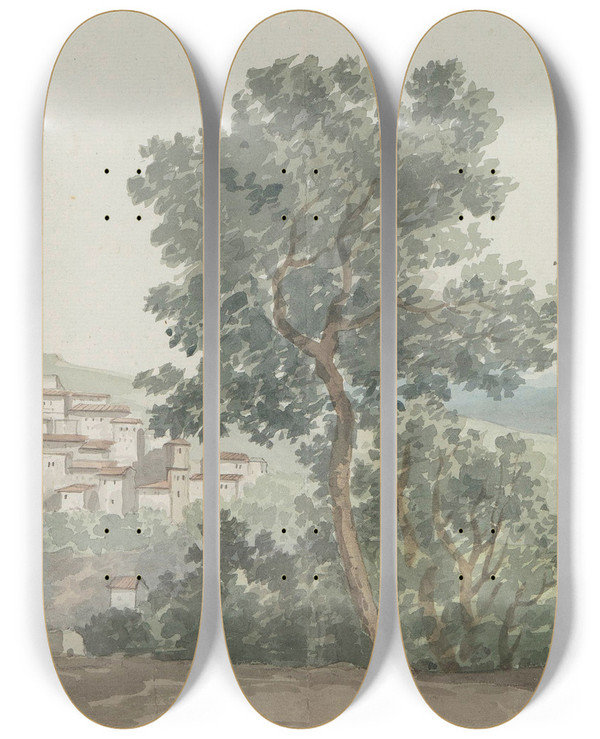 Triptych art skateboard deck of Abrahamlouisrodolphe Ducros Gezicht Op Patern by Abraham-Louis-Rodolphe Ducros (1748-1810)