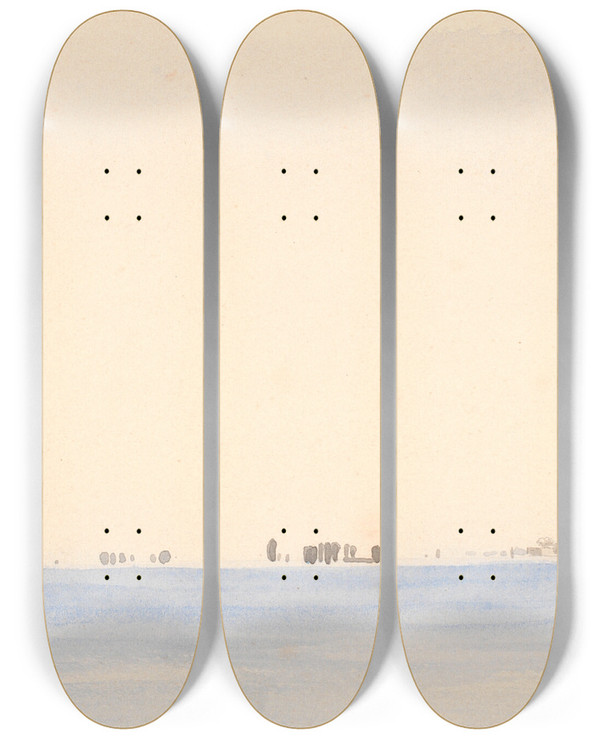 Triptych art skateboard deck of P C Skovgaard Venice Viewed From The Lagoon by P C Skovgaard (1817-1875)