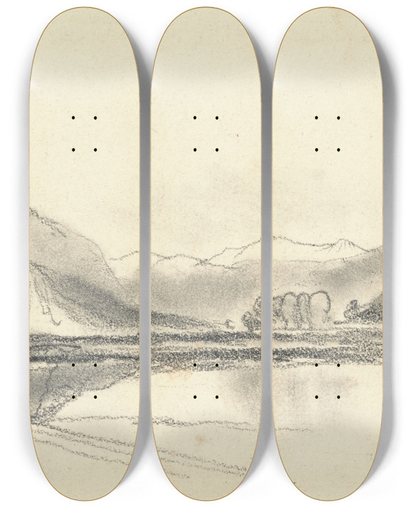 Triptych art skateboard deck of William James Mller On The Rhine_1 by William James Muller (1812-1845)