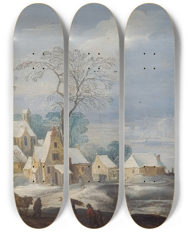 Triptych art skateboard deck of Joos De Momper Winter Landscape by Joos de Momper (1564-1634)