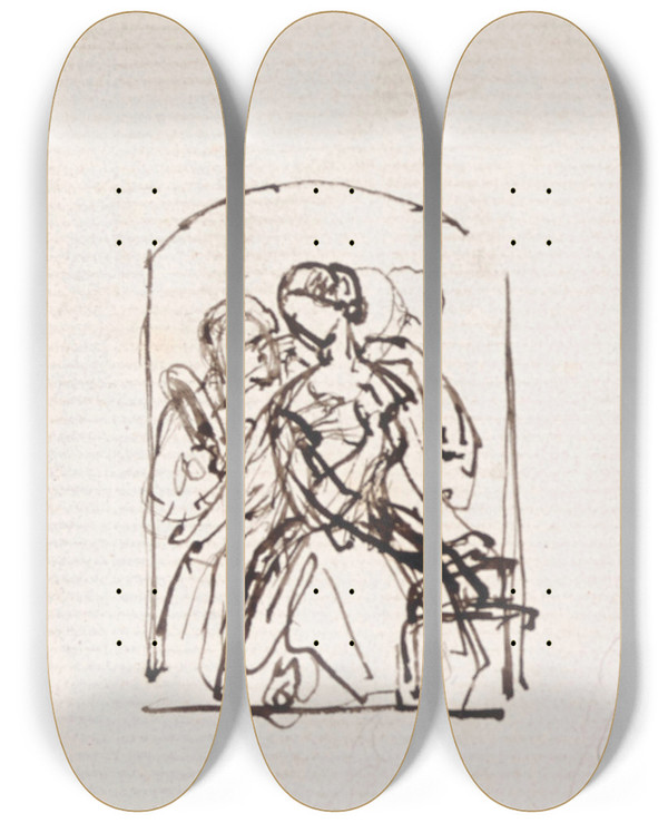 Triptych art skateboard deck of Nicaise De Keyser Attitudes_2 by Nicaise De Keyser (1813-1887)