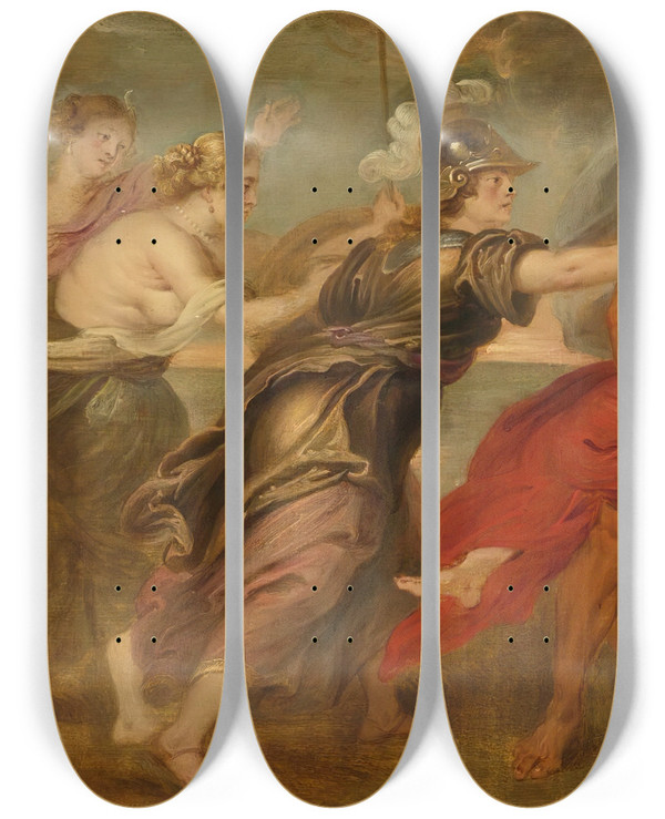 Triptych art skateboard deck of Follower Of Peter Paul Rubens The Abduction Of Proserpina_1 by Follower Of Peter Paul Rubens (1577-1640)