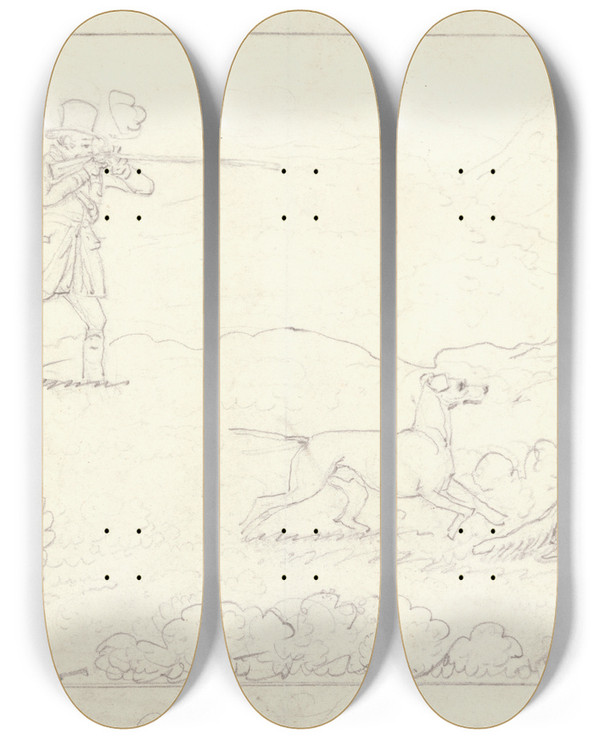 Triptych art skateboard deck of James Pollard Grouse Shooting by James Pollard (1792-1867)