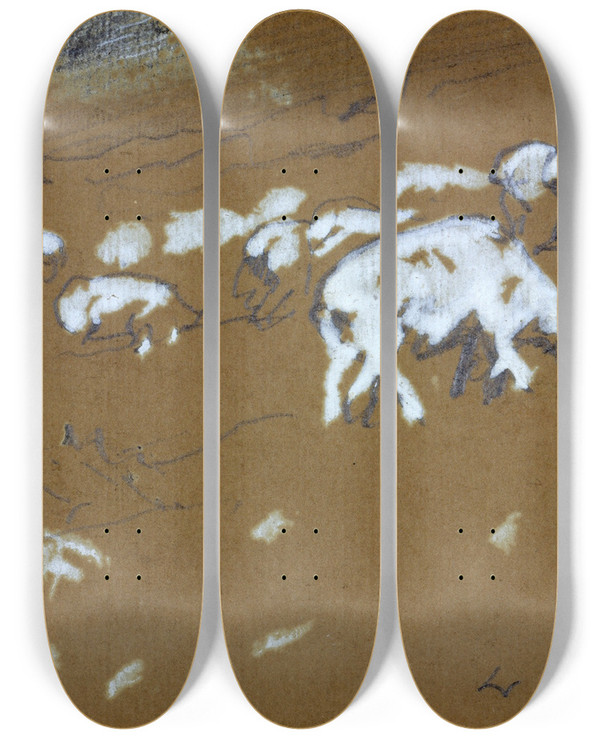 Triptych art skateboard deck of Winslow Homer Sheep by Winslow Homer (1836-1910)