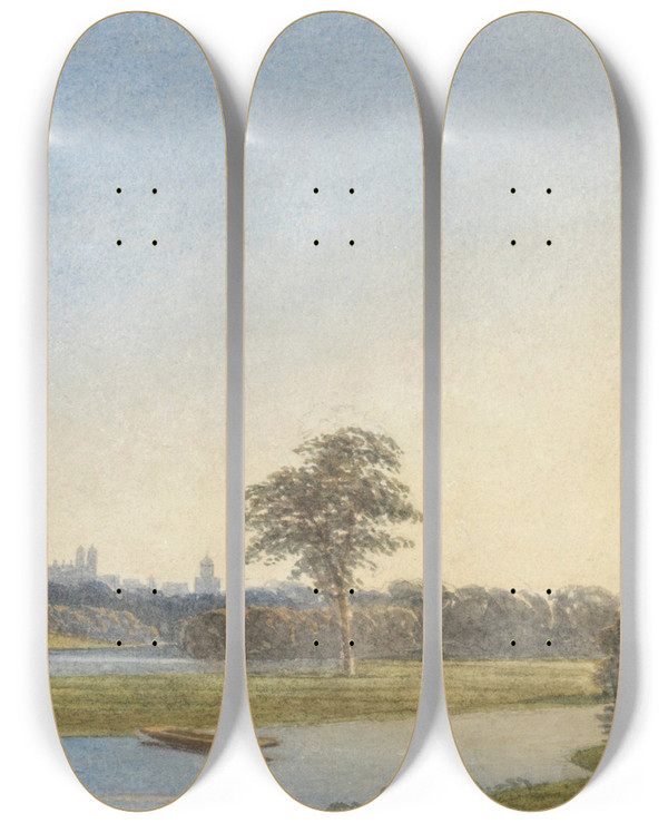 Triptych art skateboard deck of George Pyne Windsor Castle And Eton College From Fellows Eyot River Thames by George Pyne (1800-1884)