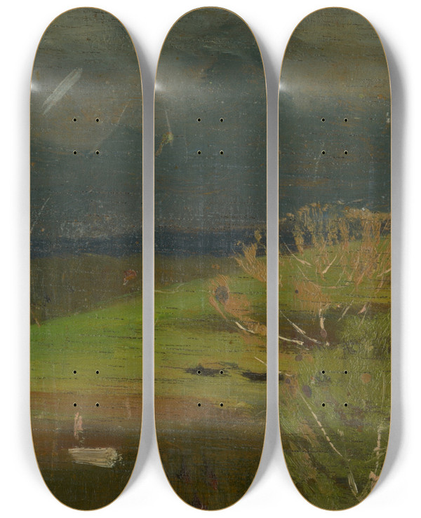 Triptych art skateboard deck of Ferdinand Katona Landscape From Under The High Tatras by Ferdinand Katona (1864-1932)