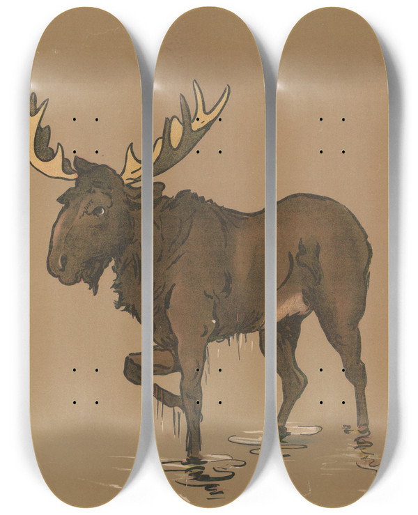 Triptych art skateboard deck of George Markendorff Moose Call by George Markendorff (19-)