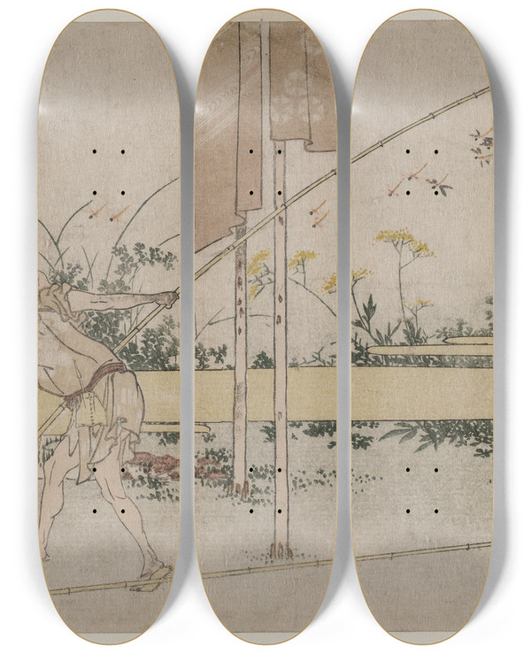 Triptych art skateboard deck of Katsushika Hokusai Dyers At Work by Katsushika Hokusai (1760-1849)