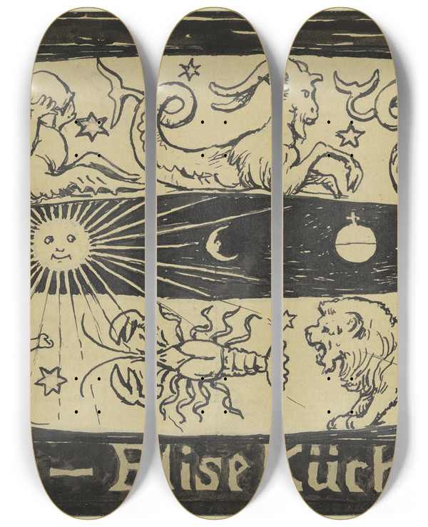 Triptych art skateboard deck of Hans Thoma Exlibris Elise Kchlergenth by Hans Thoma (1839-1924)