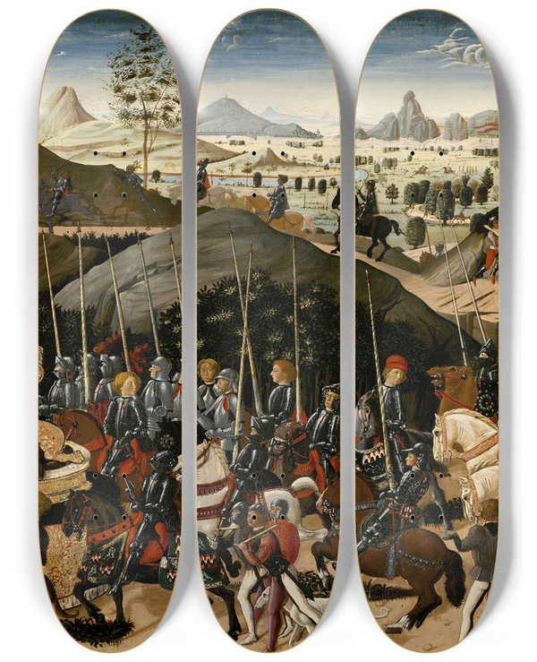 Triptych art skateboard deck of Biagio Dantonio And Workshop The Triumph Of Camillus by Biagio d'Antonio and Workshop (1446-1516)