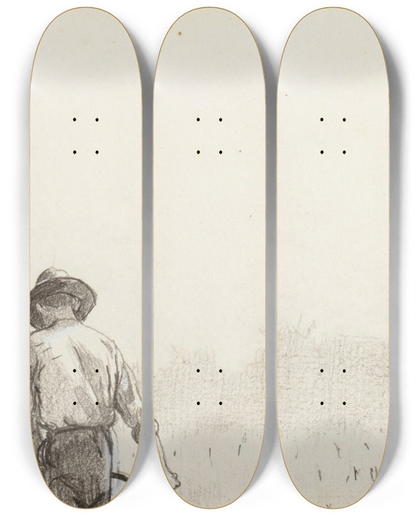 Triptych art skateboard deck of Winslow Homer Man With A Scythe_2 by Winslow Homer (1836-1910)