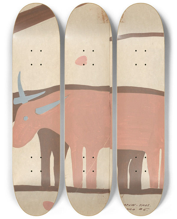 Triptych art skateboard deck of Majel G Claflin Colcha_5 by Majel G Claflin (1893-1941)