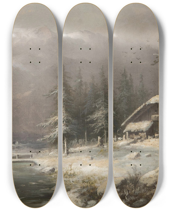 Triptych art skateboard deck of Ludvk Bartk Winter Landscape by Ludvik Bartak (1857-1921)