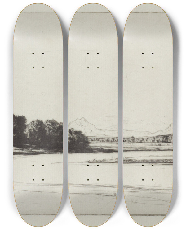 Triptych art skateboard deck of David Young Cameron Kincardine by David Young Cameron (1865-1945)