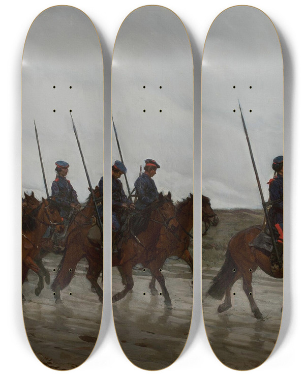 Triptych art skateboard deck of Jozef Chelmonski Cossacks by Jozef Chelmonski (1849-1914)