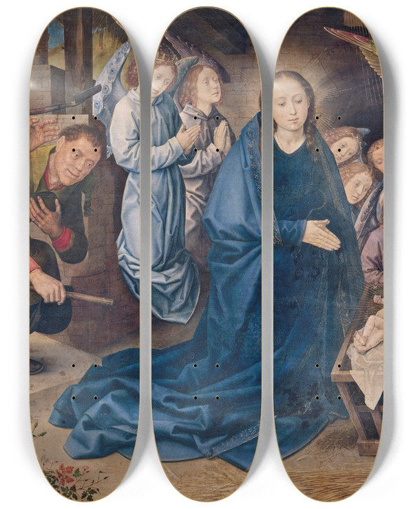Triptych art skateboard deck of Hugo Van Der Goes The Adoration Of The Shepherds by Hugo van der Goes (1467-1482)