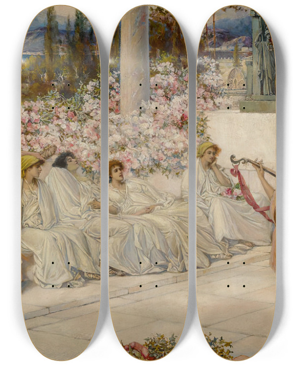 Triptych art skateboard deck of Thomas Ralph Spence The Disciples Of Sappho by Thomas Ralph Spence (1855-1903)