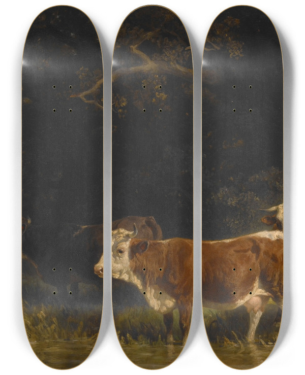 Triptych art skateboard deck of Friedrich Voltz Landscape by Friedrich Voltz (1817-1886)