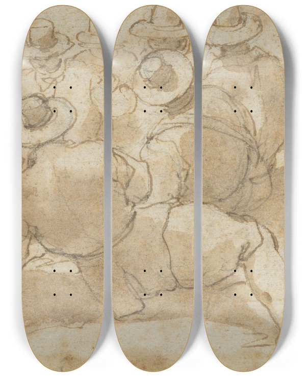 Triptych art skateboard deck of Giovanni Battista Maganza The Elder Group Of Laborers In A Field Recto Angel Appearing To A Kneeling Saint Verso by Giovanni Battista Maganza The Elder (1513-1586)