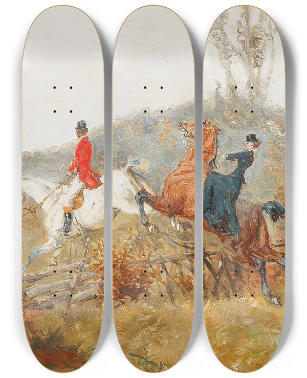 Triptych art skateboard deck of Alexander Von Bensa On The Trail by Alexander Von Bensa (1820-1902)