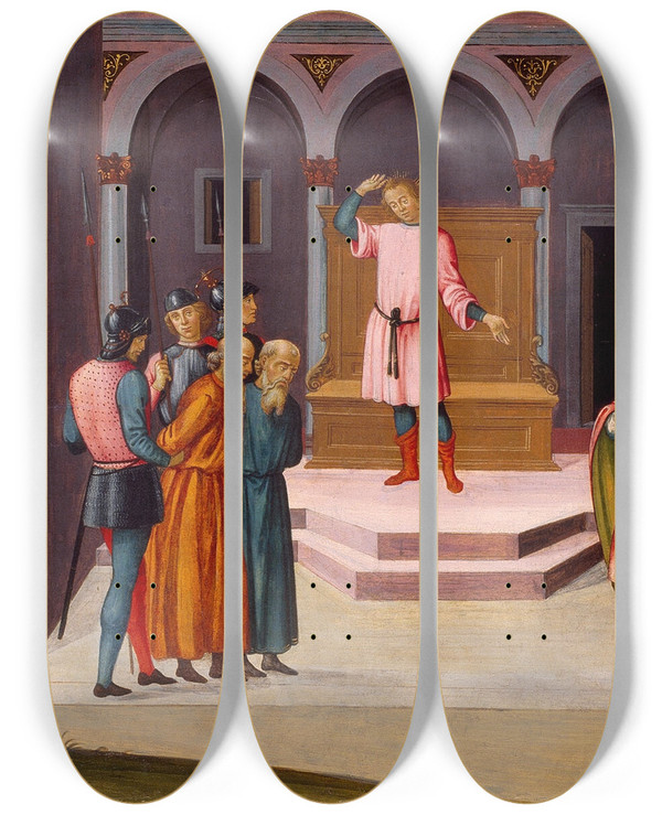 Triptych art skateboard deck of Master Of Apollo And Daphne Daniel Saving Susanna The Judgment Of Daniel And The Execution Of The Elders by Master of Apollo and Daphne (-1510)